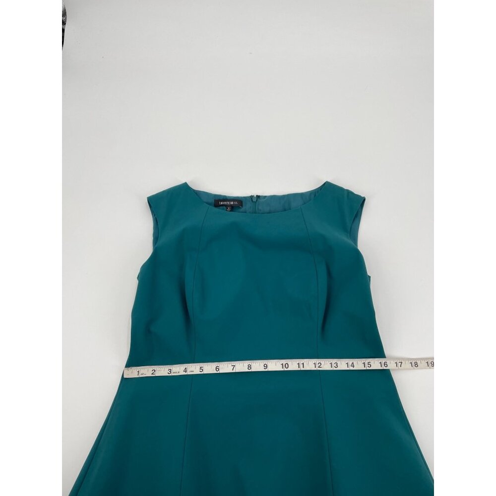 Lafayette 148 Teal Peplum Bodice Abstract Geometric Dress Size 6 Sleeveless - Picture 5 of 8